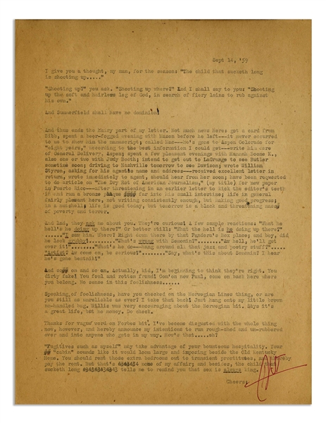 Hunter S. Thompson Letter Signed -- Fantastic Letter With Dozens of Quotable Lines: ''...have been requested to do article on 'The Dry Rot of American Journalism' (my title)...''